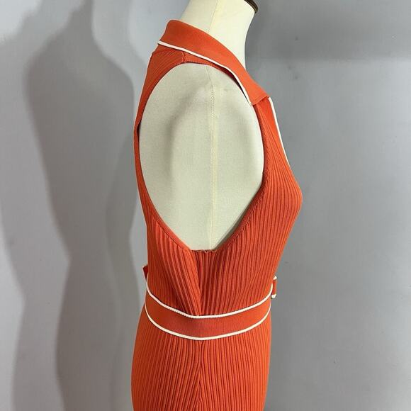 Nicholas Giuliana Ribbed Knit Midi Belted Sweater Dress Large Orange Stretchy - Picture 11 of 16